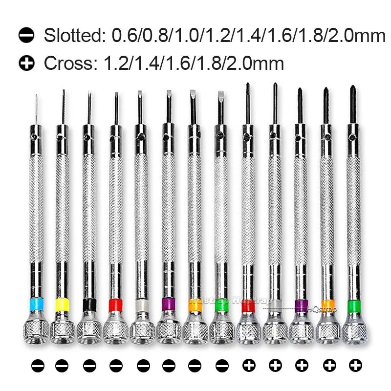 Conjunto de 13 Chaves de Fenda de Precisão 0,6-2,0 mm Aço de Alta Dureza Fenda/Phillips Kit de Chaves de Fenda para Relojoeiros Ferramentas de Reparo de Relógios