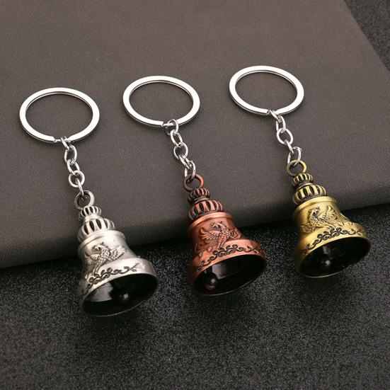 Keychain Pendant Traditional Pattern Retro Bell Design Crisp Ringing Sound Key Holder with Metal Key Ring Backpacks Suitcases Accessory