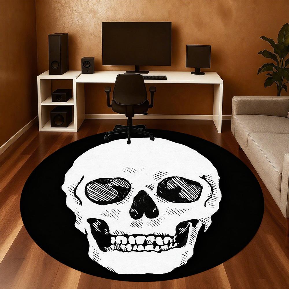 1pc Skull Bone Round Chair Mat Office Area Rug - Non-Slip, Floor Mat for Office, Bedroom, Ideal Home Decor Gift P0105066