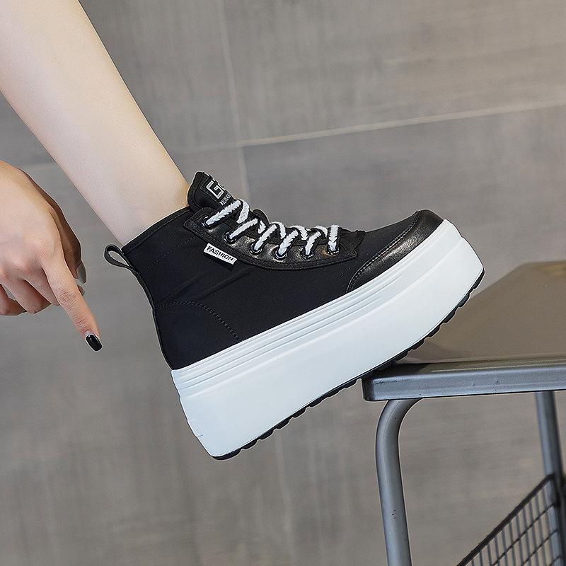 Platform white shoes women's autumn and winter 2025 new muffin high-top shoes versatile lace-up fashion casual short boots trend