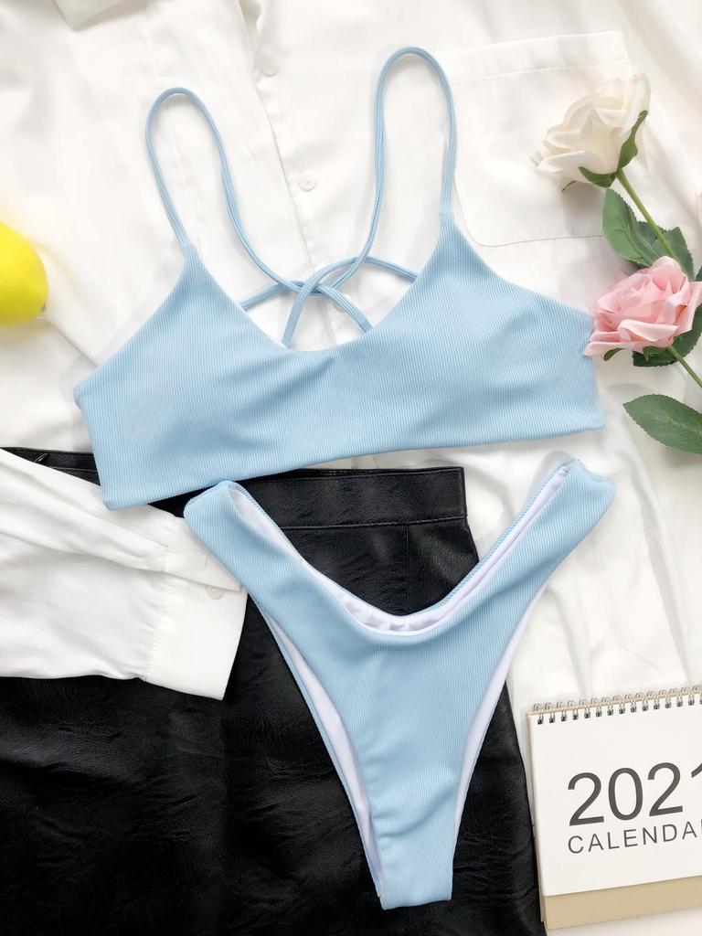 Damsexig Bikini med Korsrygg Tvådelad Baddräkt