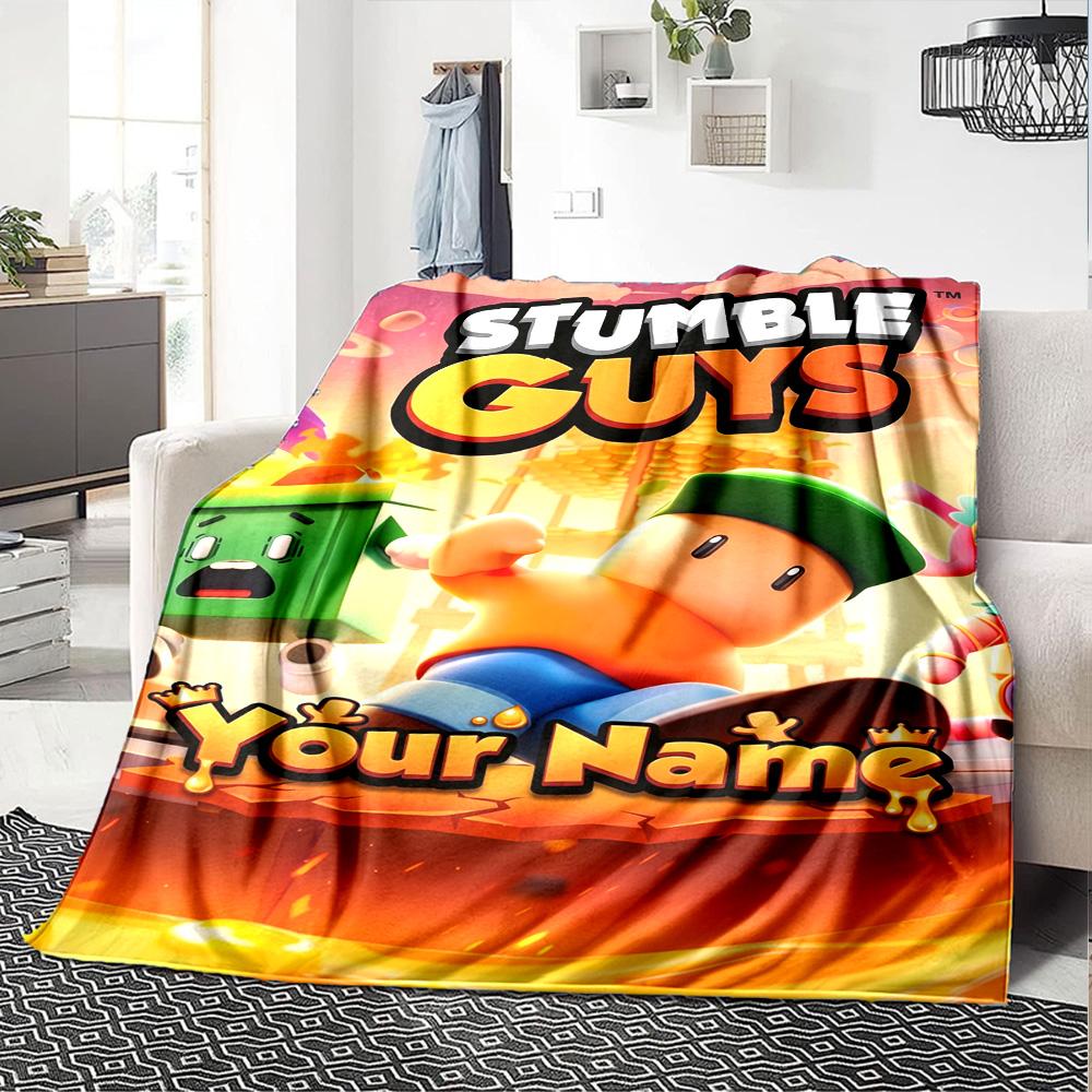 Stumble Guys Personalized Text Blanket Throw Customizable Blanket Durable Comfort Suitable for Seaside Couch Nap Chair for All Occasions