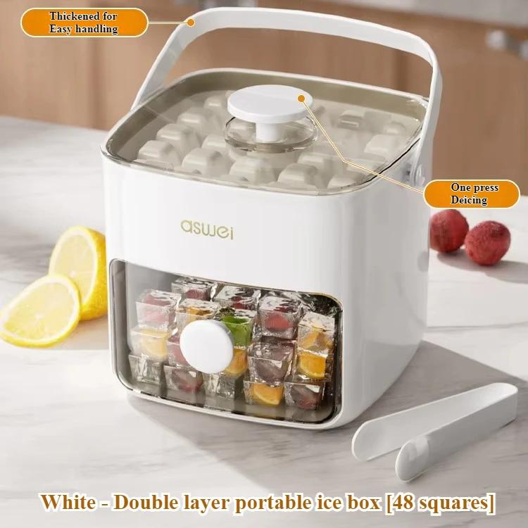 Pressing Ice Cube Mold Large Capacity Double-layer Design Ice Storage Container Home Food Grade Storage Box 48 Gride