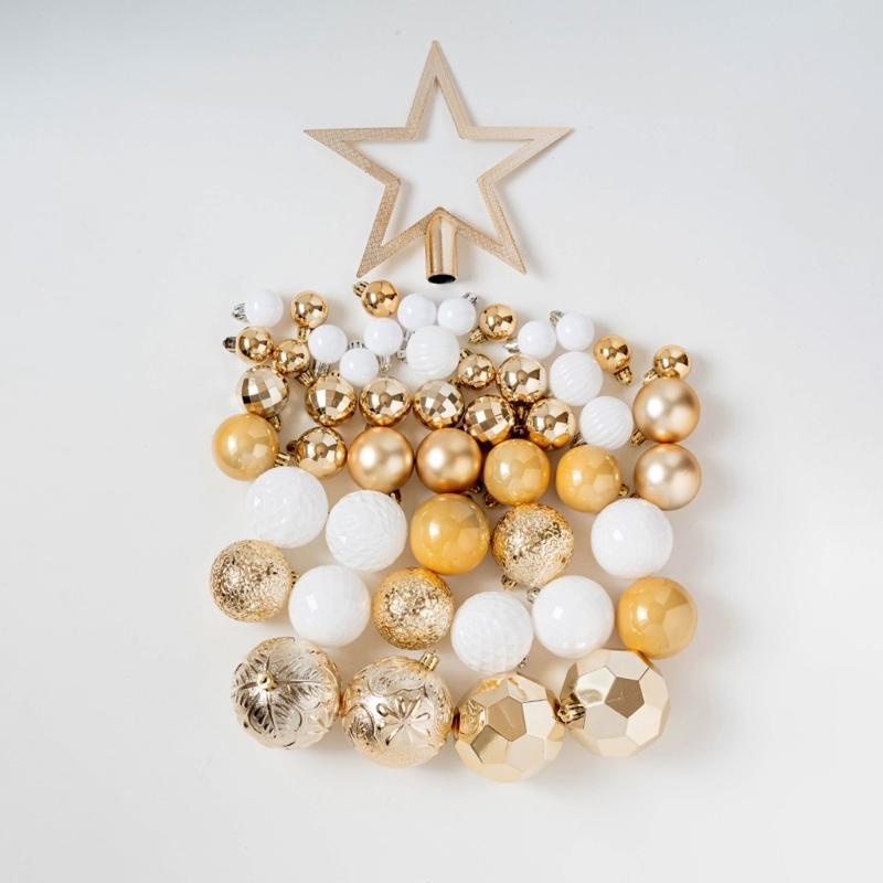 50Pcs Shatterproof Christmas Ornament Set With Plastic Tree Toppers Star For Indoor Outdoors Holiday Decorations