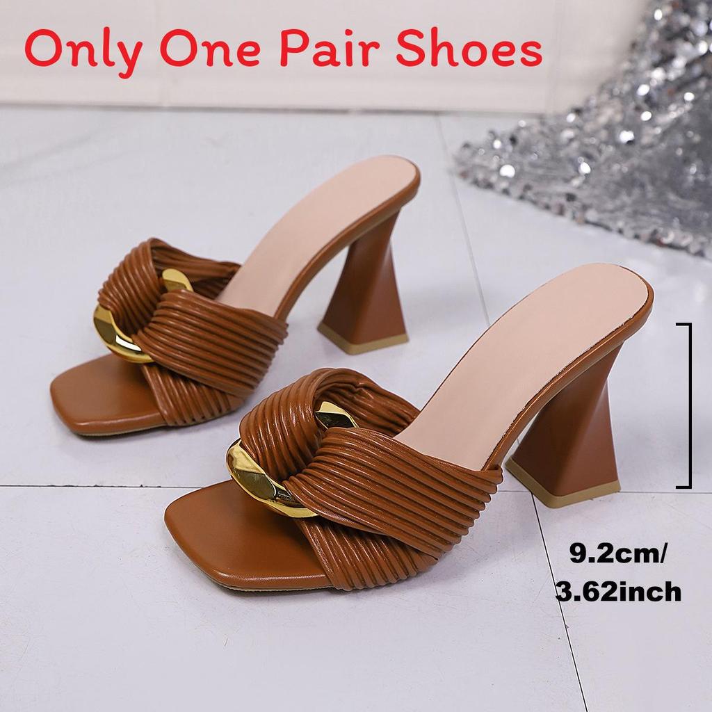 Style Square Toe High Heels With Metal Buckle For Summer Fashion Women