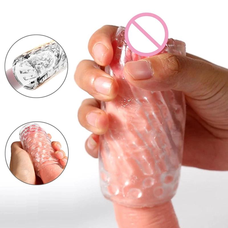 9cm Transparent Male Masturbator Artificial Pussy Vaginal for Men 18 Glans Sucking Penis Pump Spikes Exerciser Sex Toys Erotic