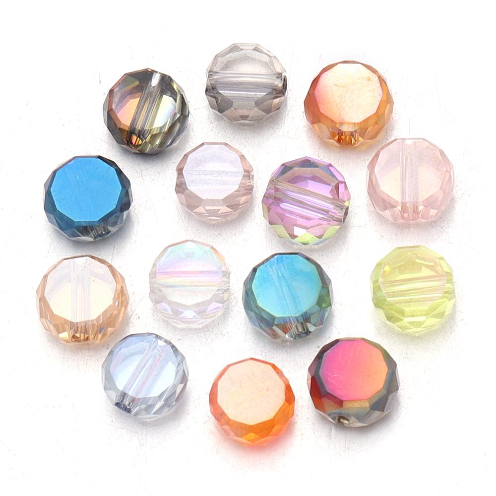30Pcs Flat Round Faceted Crystal Beads Colorful Glass Beads Loose Spacer Beads For Jewelry Making DIY Bracelet Necklace Crafts