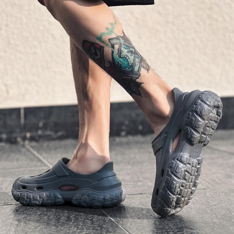 Fashion Summer Men's Leisure Breathable Garden Shoes Outdoor Beach Baotou Cool Drag Hole Shoes Quick Drying Closed Toe Slippers Hole Sli