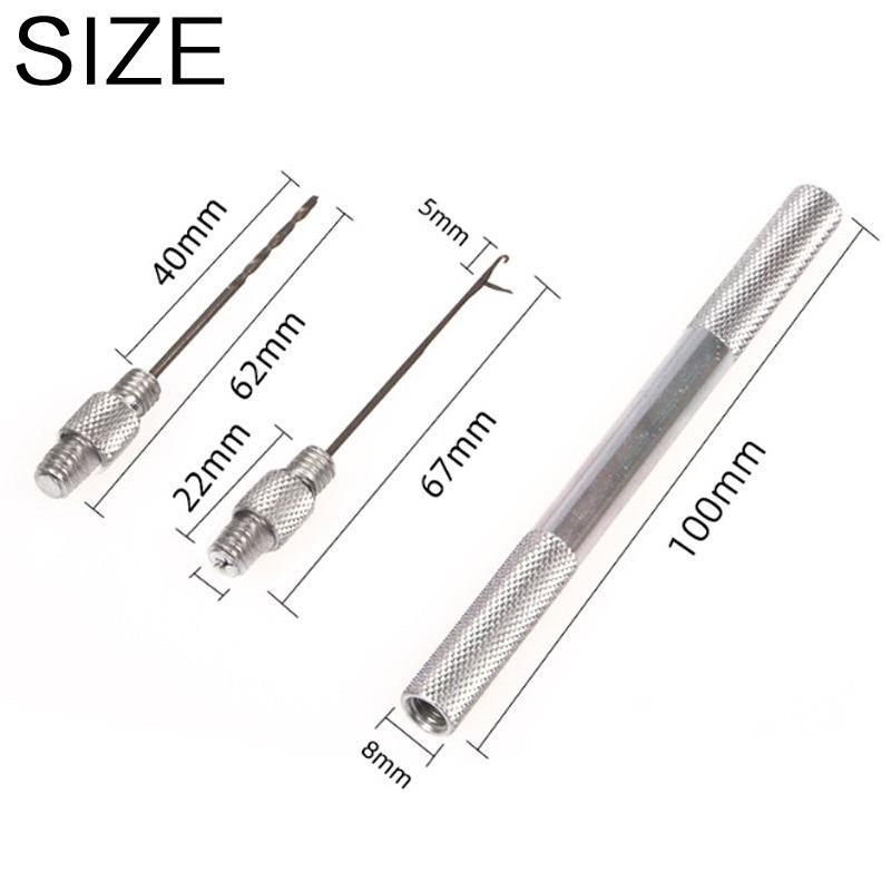 3-In-1 Carp Fishing Rigging Bait Needle Kit Tool Set Bait Boilie Drill Stringer Needle Nonslip Aluminum Alloy Handle