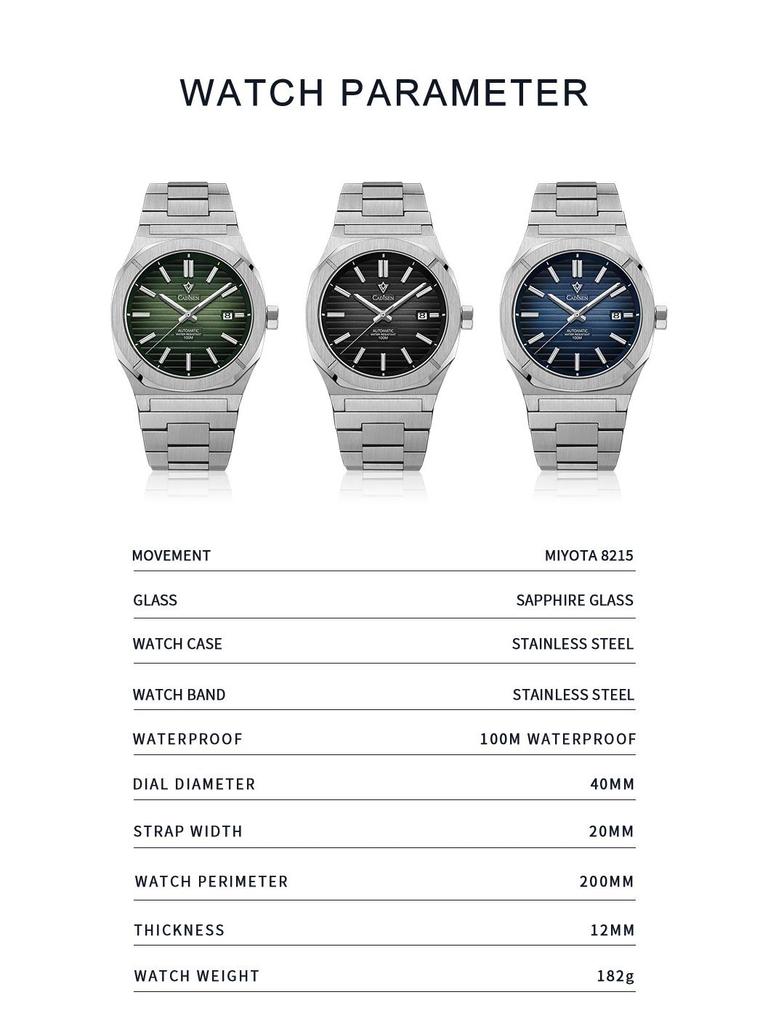 Cadisen Men's Automatic Mechanical Watch with Japan 8215 Movement - Fashion Business Design