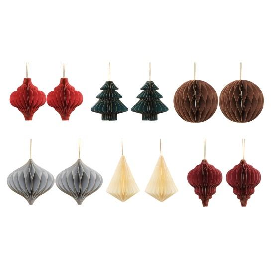 Christmas Paper Honeycomb Ornaments for Tree 3D Paper Honeycomb Lantern with Glitter Edge for Vintage Neutral Christmas Party Home Decor