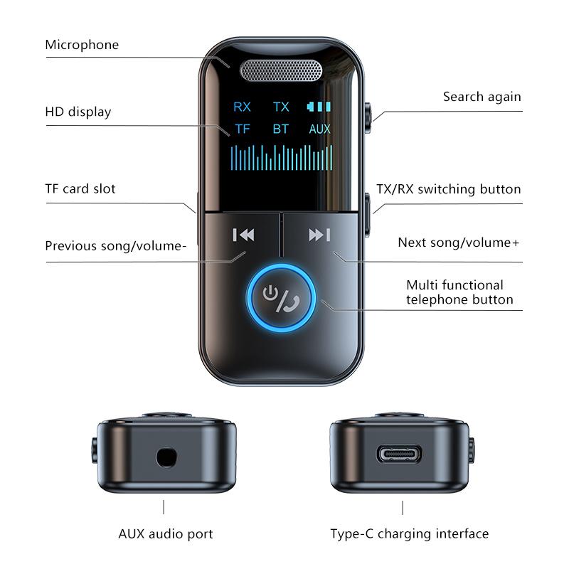5.4 Bluetooth Adapter Bluetooth Audio Receiver/Transmitter With Led Display Aux 3.5Mm Jack For Car Tv Speaker Headphones