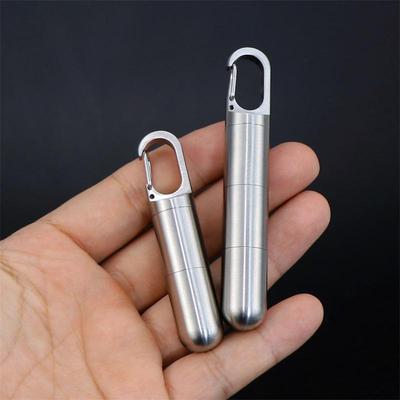 Stainless Steel Waterproof Pill Bottle Keychain - Portable Multi-Compartment EDC Storage.