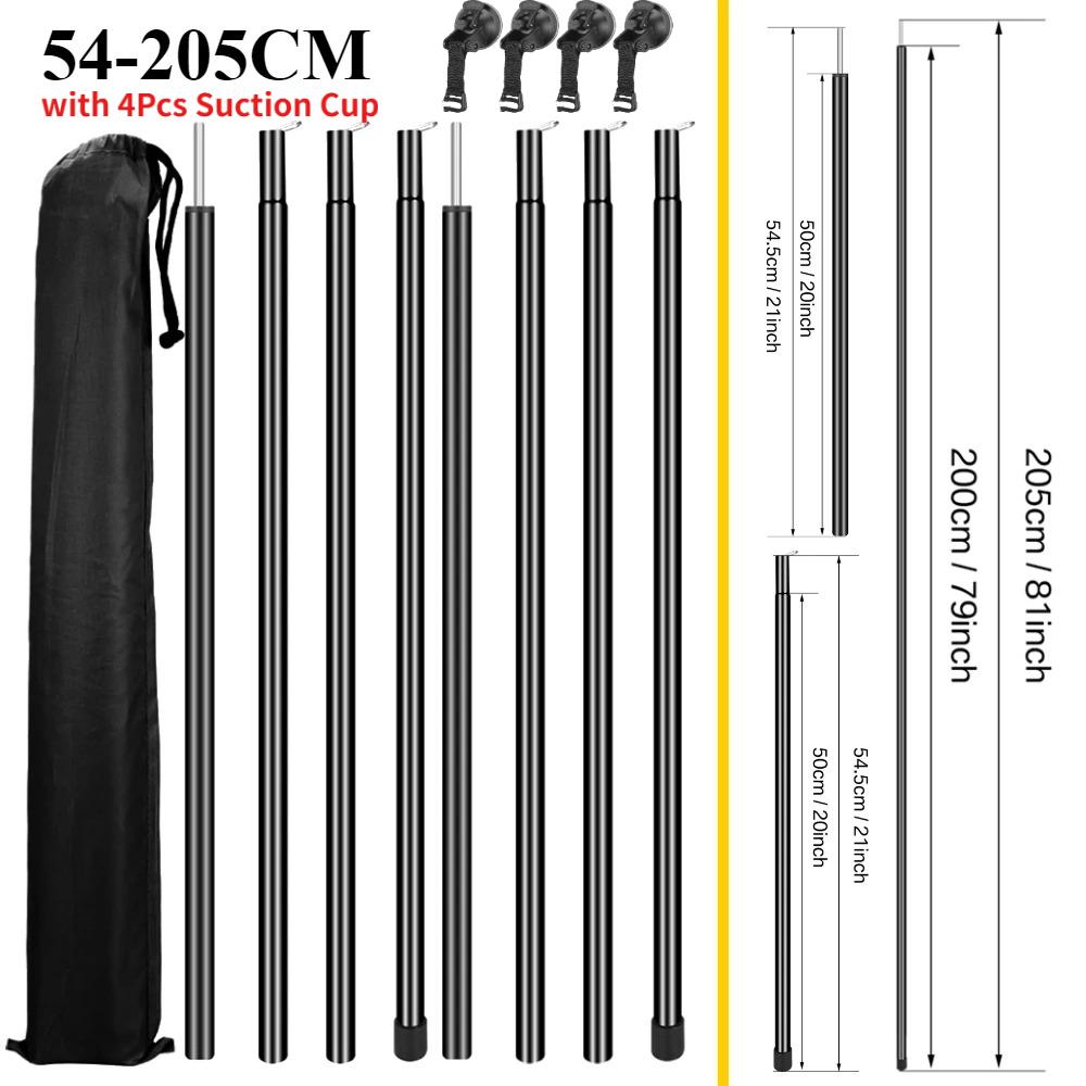 Car Tent Telescopic Pole with 2/4Pc Suction Cup Adjustable Aluminium Alloy Tent Rods for Trailor Hiking Camping Awning Shelters