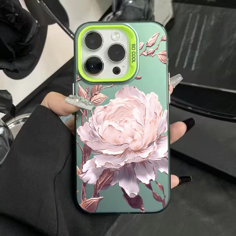 Gold Lotus Flower Electroplate Silver IMD Phone Case For iPhone 16 Pro Max 11 12 13 14 15 Pro 16E 7 8 Plus X XS Shockproof Cover