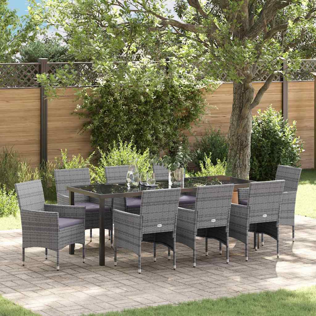 Garden Dining Set with Cushions 9 pcs Grey Poly Rattan