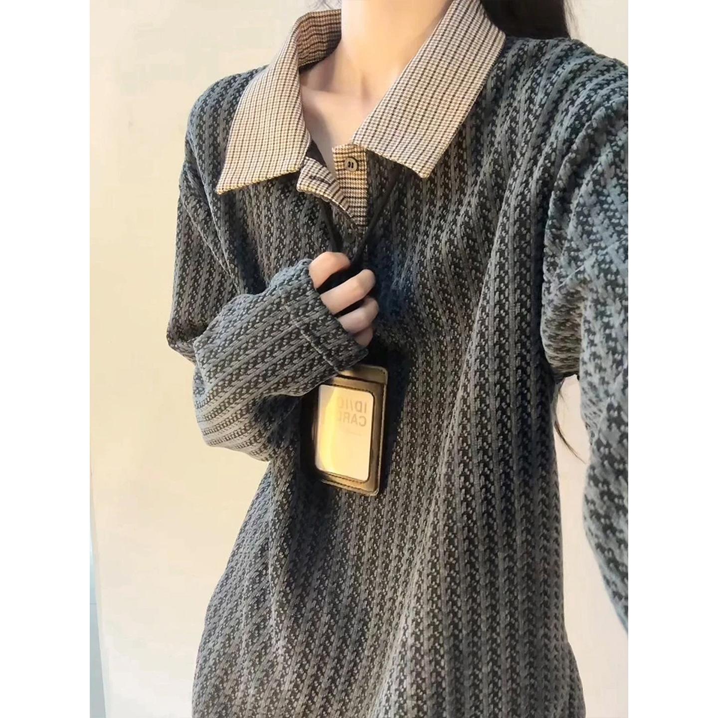 480G, large size women s composite sweater women s winter velvet new fish bone pattern POLO collar M