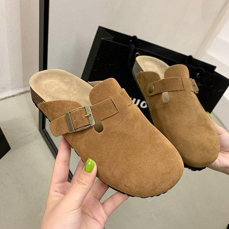 

Boken slippers women s new flat-bottomed one-pedal versatile lazy bag head wear rest slippers women in summer 2025 41 коричневый