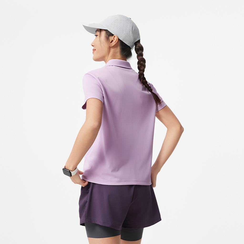 Li-Ning Fitness Series Simple Solid Color Loose Fit Short Sleeve Polo Shirt Women Tops Twilight-Purple APLV016-3