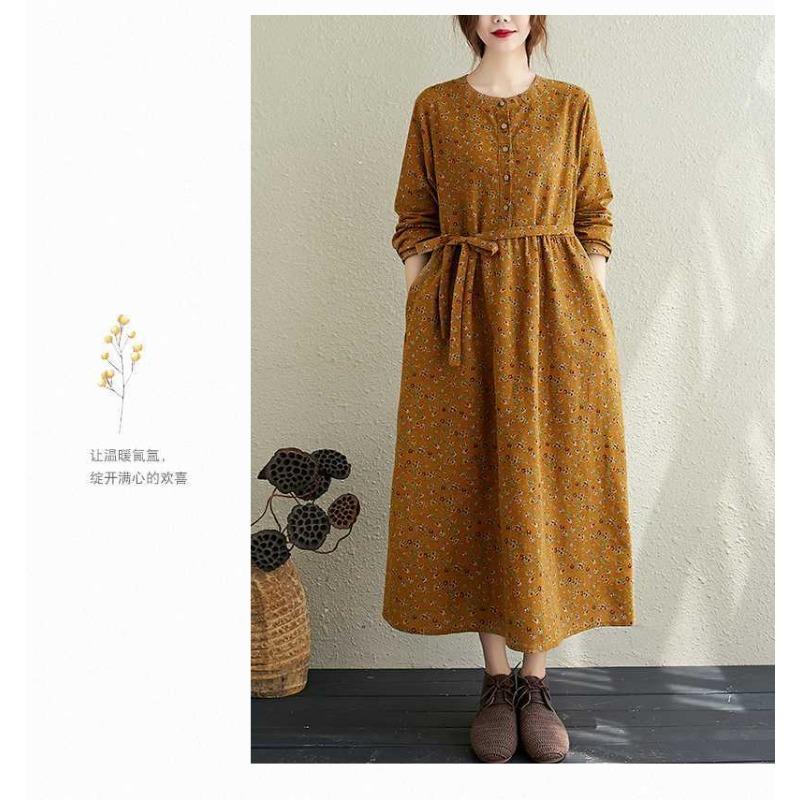 Floral Plus Size Dress Commuter Literary Loose Midi Dress