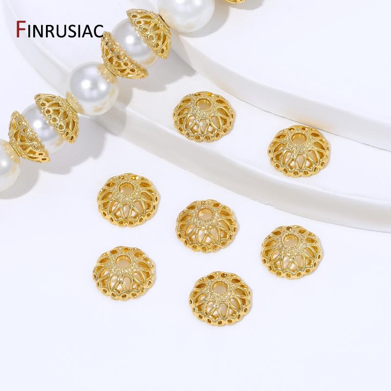 18K Gold Plated Brass 9mm Flower Bead Caps For Jewelry,Caps For Beads,Hollow Round Bead End Caps For DIY Needlework Accessories