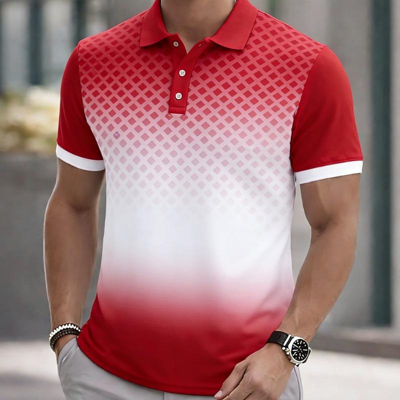 Modern Diamond Grid Polo Shirt Men Gradient Halftone Graphic Short Sleeve Tops Summer Fit Casual Male Polo New Men Clothing