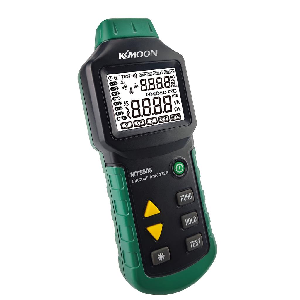Kkmoon Analyseur de circuit à rétroéclairage LCD numérique MY5908 True RMS AC Tension RCD GFCI Testeur électrique