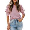 Women's Short Sleeve T-Shirt Round Neck Solid Colour Button Pullover Blouse Top Casual Undershirt