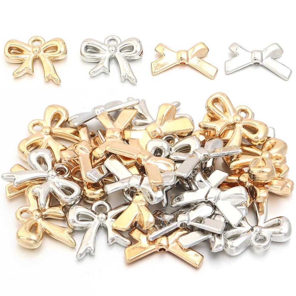 30pcs CCB Bow Beads Plastic Bowknot Charms Pendants For Jewelry Making DIY Crafts Neklace Earrings Keychain Accessories Findings