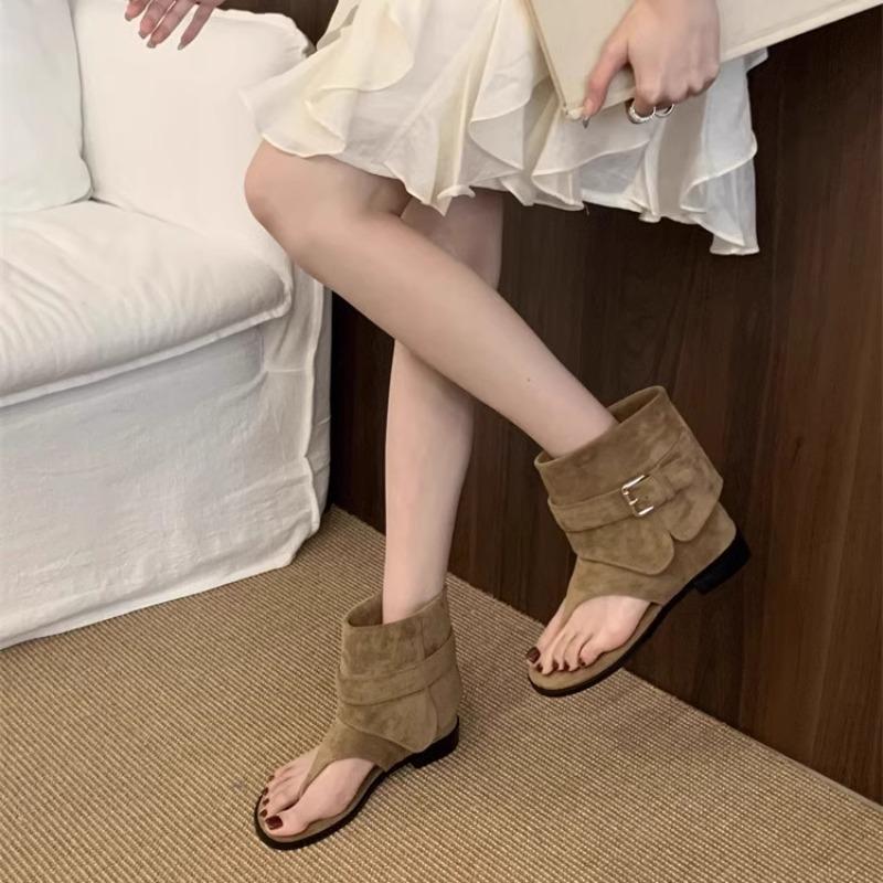 Internet Celebrity Niche Blogger with Personality Toe Breathable Roman Shoes Women's Casual Flip-flops Flat Short Boots Cool Boots