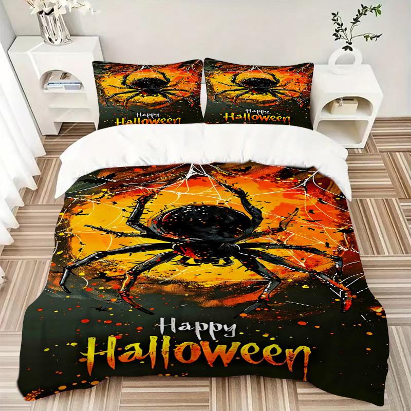 3pcs Halloween Spider Bedding Set, Includes Without Pillow Inserts, Soft Comfortable Bedding Set,All-Season Use a0924034