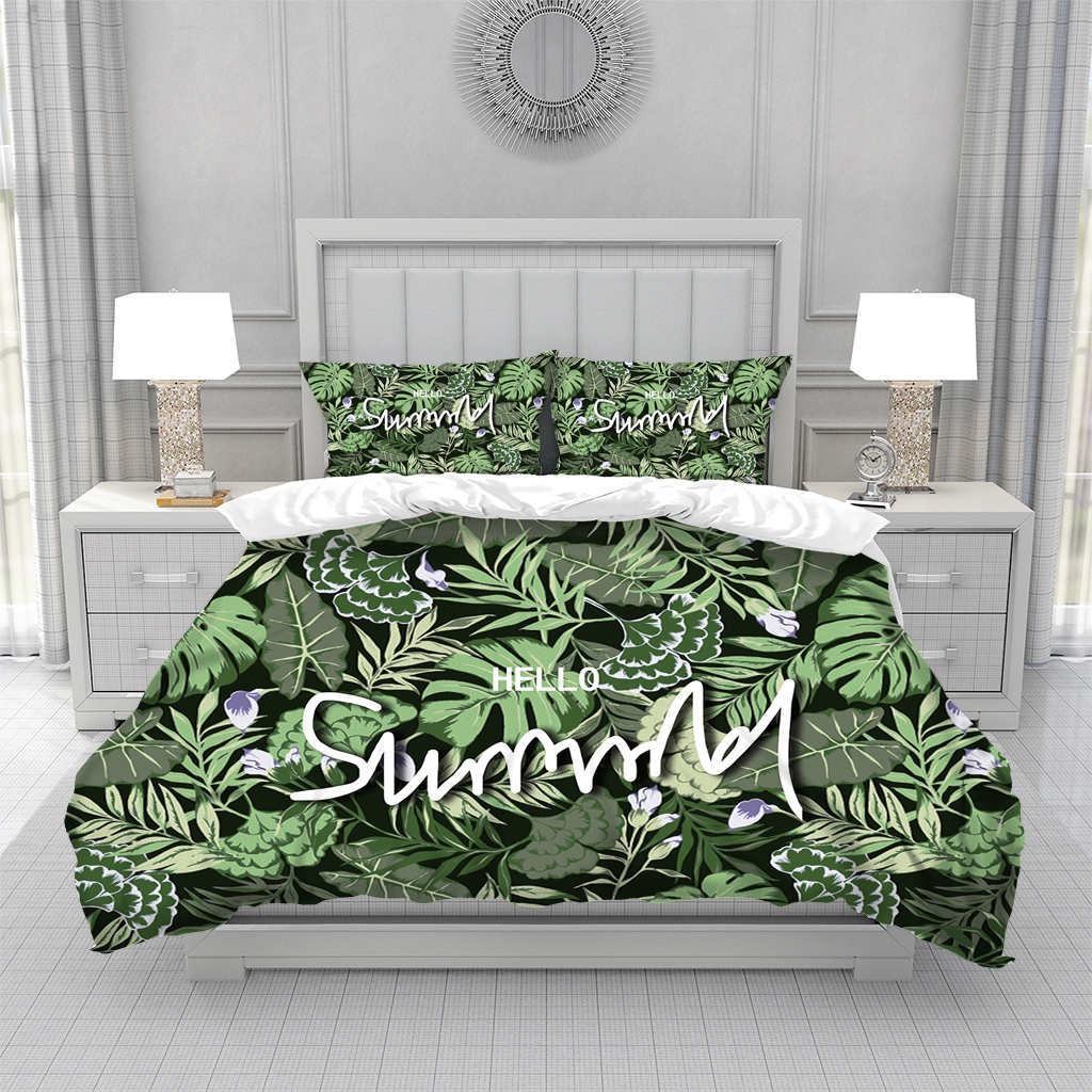 Tropical Hawaii King Queen Duvet Cover Hello Summer Palm Leaf Quilt Cover Exotic Bedding Set 2/3pcs Polyester Comforter Cover