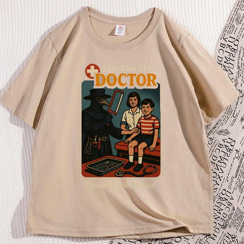 Goth Fashion Lets Visit The Doctor T Shirt Causal Cotton Short Sleve Black Humor Retro TShirt Men Women Loose Mens Clothing