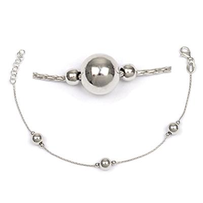 [R3721] - Silbernes 'Billes'-Silberarmband (Rhodium) - 6 mm