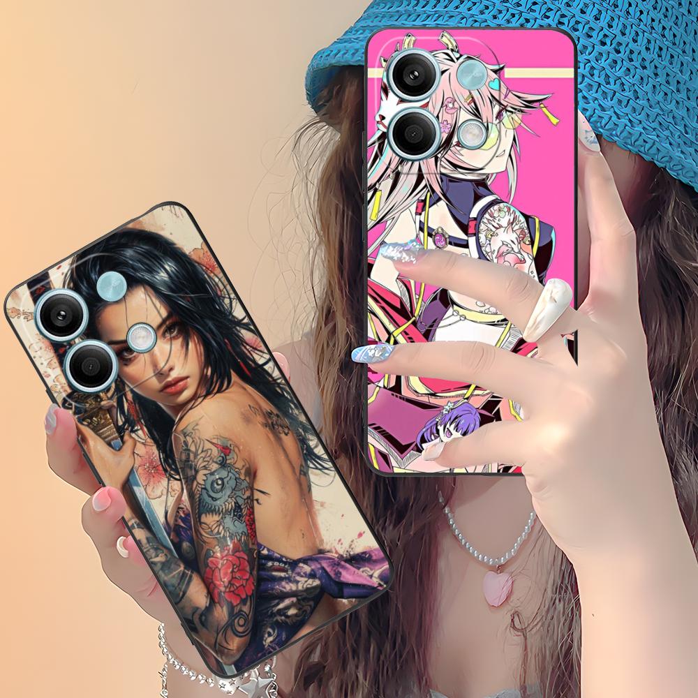 Fashion Tattoo Girl Mobile Phone Case for Xiaomi Redmi 15 14 13 12 A5 3 2 1 C Plus 4G 5G Colorful Printing Cover Pretty Luxury