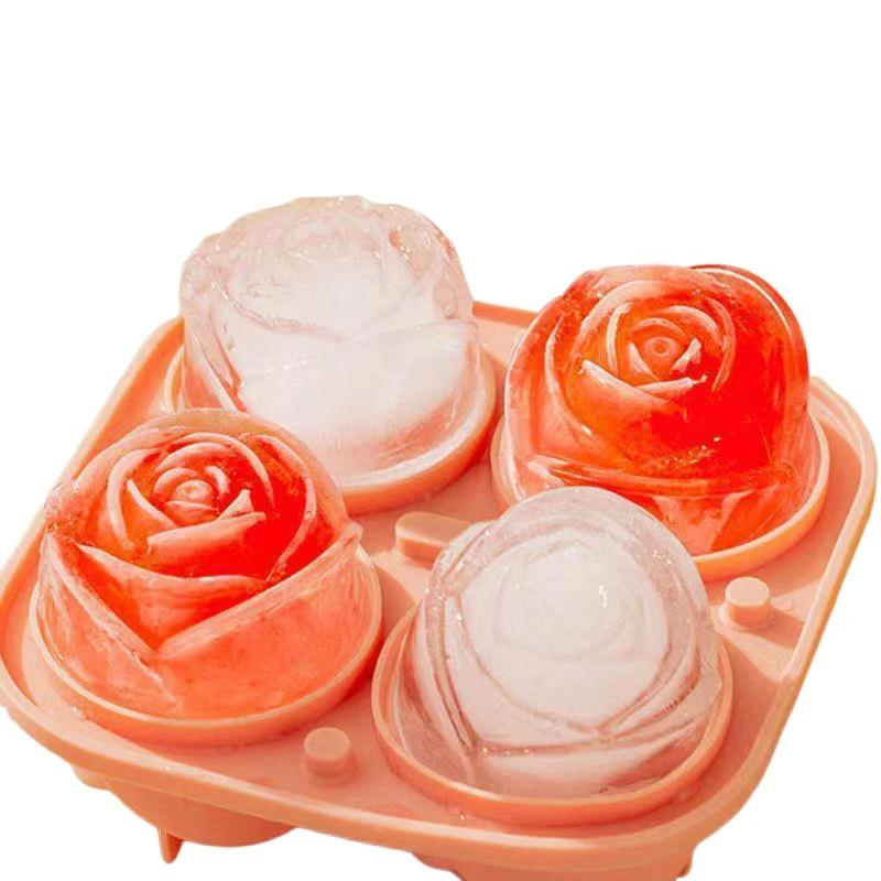 4-Cavity Rose Ice Cube Mold Silicone Ice Cube Tray Easy Release Ice Ball Maker for Chilling Cocktails Whiskey and Juice Drinks