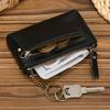 New Men Genuine Leather Zipper Coin Wallet Natural Leather Short Purse Card Holder Cash Clutch Wallet With Key Ring