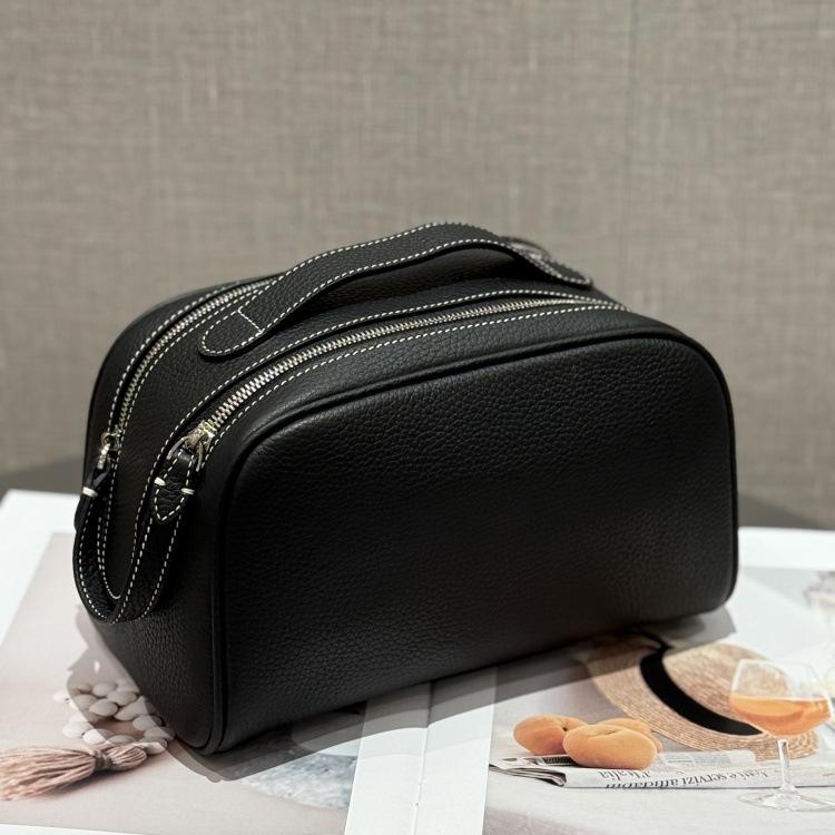 Waterproof Leather Cosmetic Bag Double Zipper Travel Makeup Organizer