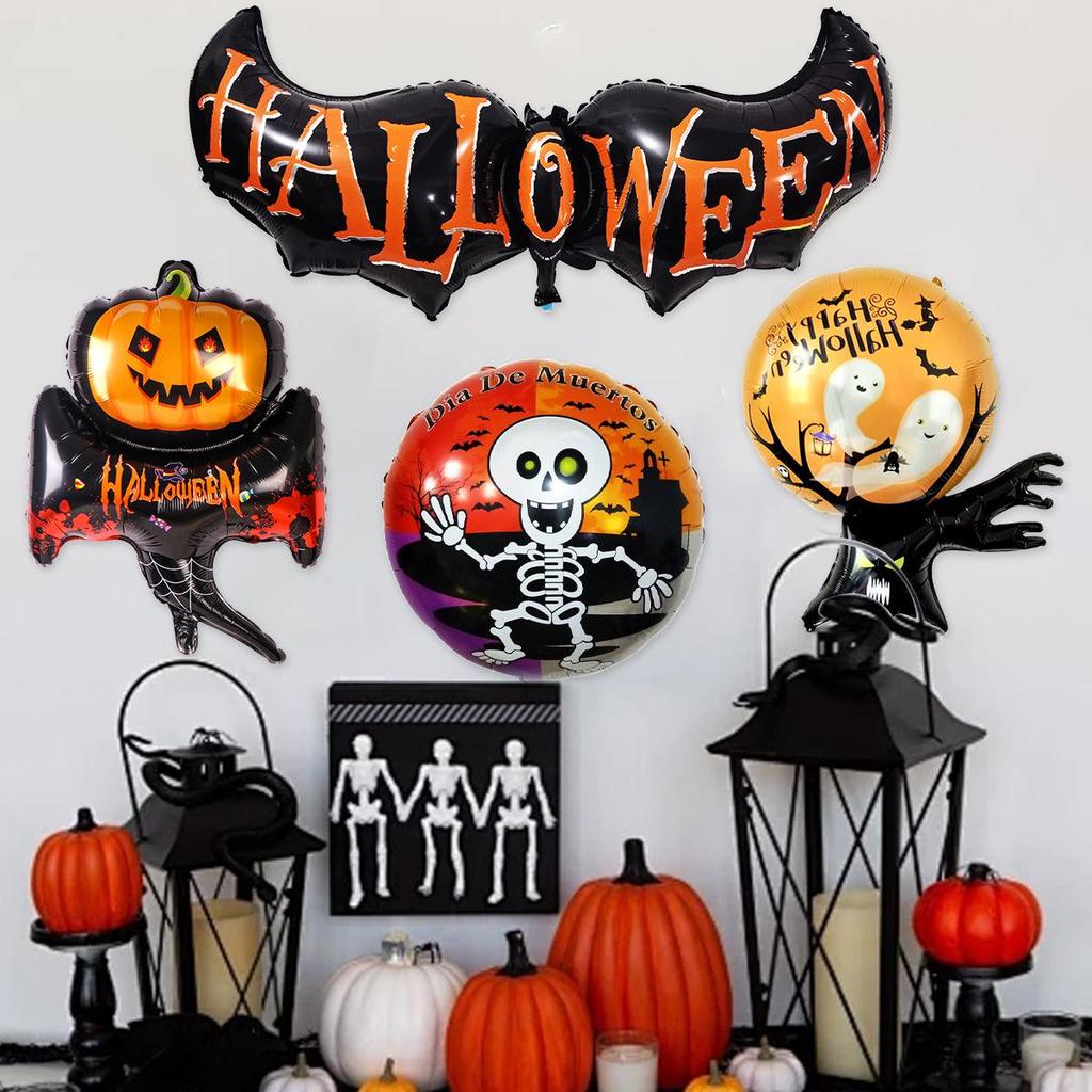 Halloween Aluminum Foil Balloons: Bat, Pumpkin, Ghost, Wings, Cat, Spider Decorations