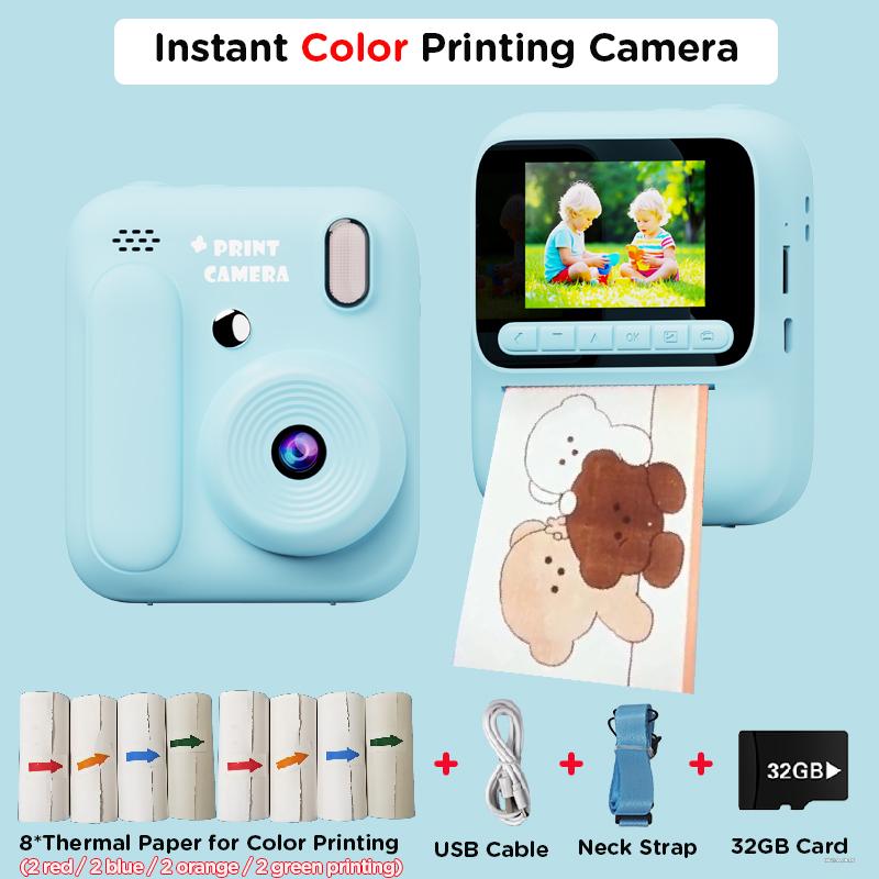 Kids Instant Color Printing Camera 1080P Colorful Po Thermal Print Toys Camera Video Games Music Children Boys Girls Gifts