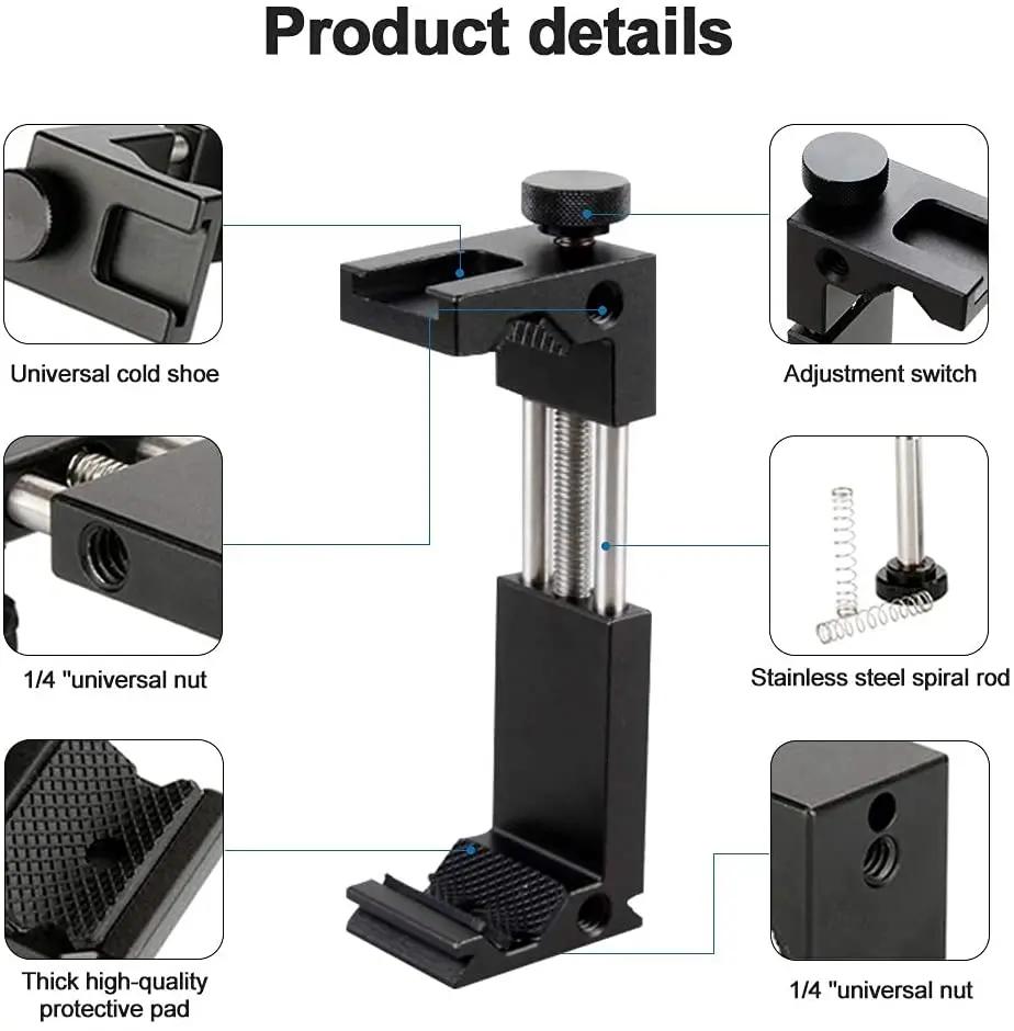 Aluminum Phone Tripod Mount Cold Shoe Mount, Support Vertical and Horizontal, Universal Adjustable Clamp for iPhone 12 11 Pro