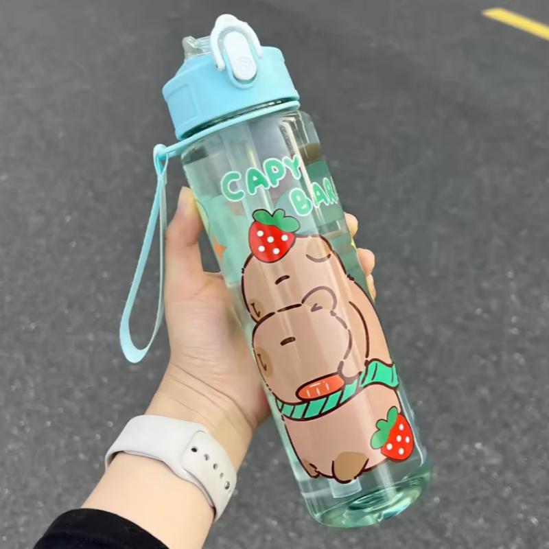 700ml Capybara Cute Water Bottle Large Capacity Sports Water Bottle with Straw & Handle Kawaii Water Cup for Outdoor Activities