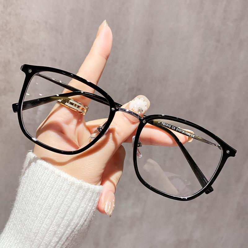 Square And Round Face, Large Frame, Anti-Blue Light Glasses, Myopia Can Be Matched With Degrees, Female Plain Face And White Eye Frame 1517