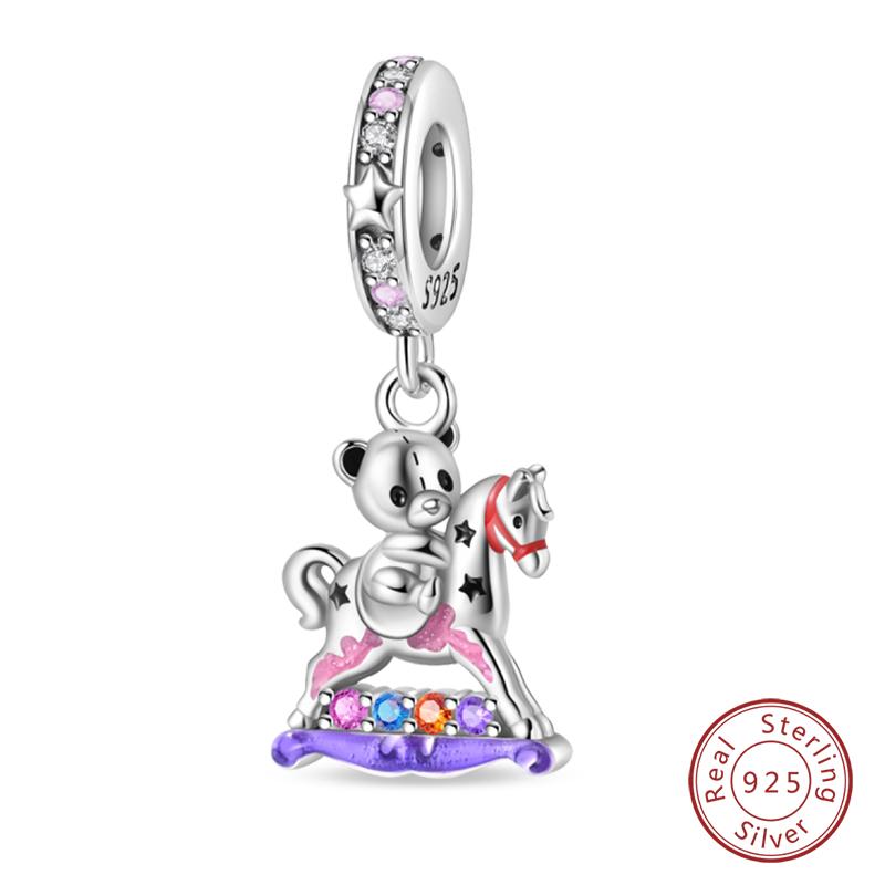 Copper Cute Flower Bear Cute Rose Bear Charms Pendants Fit Original Bracelets Diy Birthday Jewelry Gift