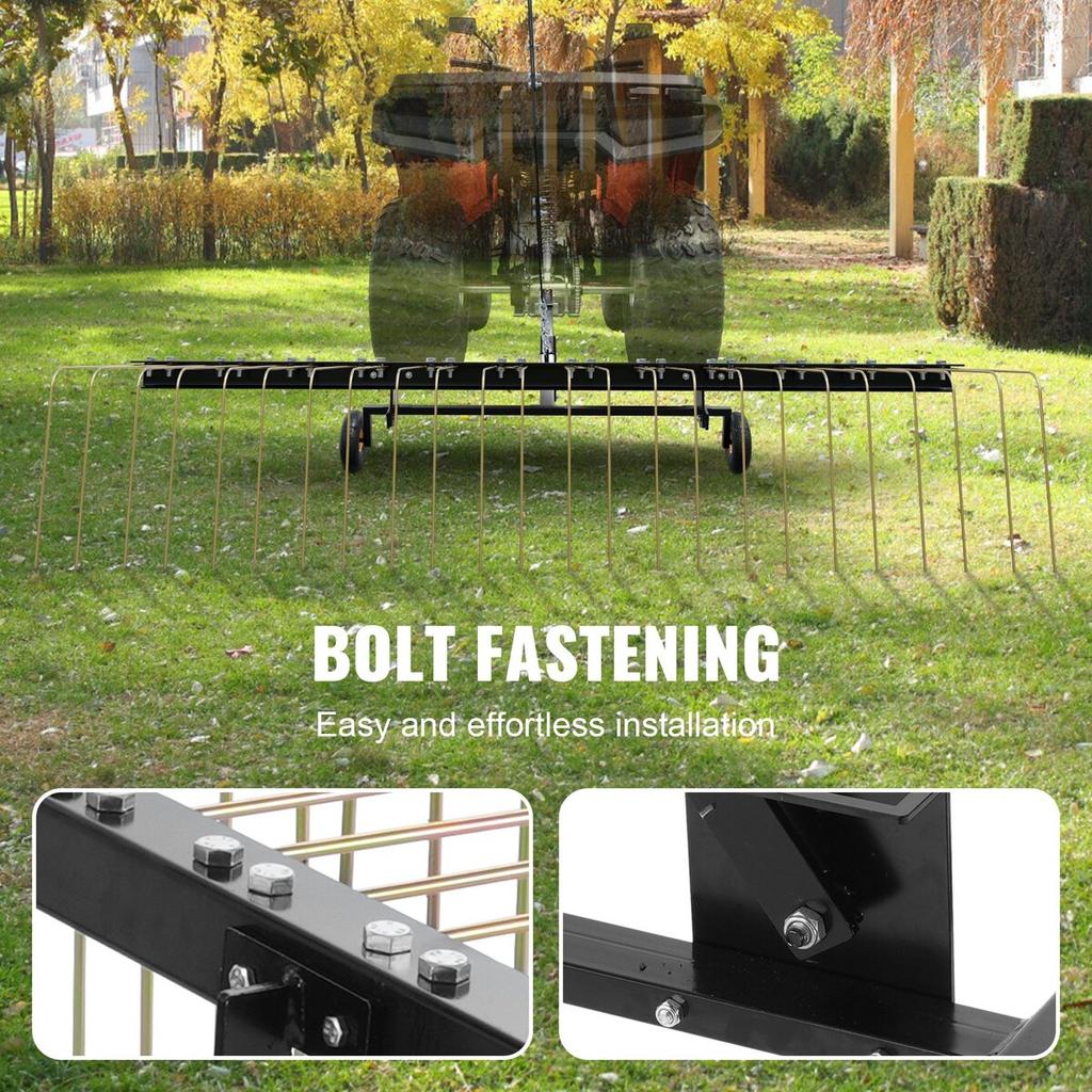 Tow Behind Dethatcher 60" Lawn Dethatcher Rake for ATV or Mower 24 Tines