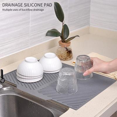 1pcs Collapsible Silicone Drain Pad Drying Mat Non-slip Kitchen Tableware Mat Heat-Resistant Coaster Multi-function Kitchen Tool
