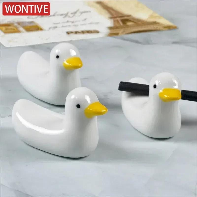 1-3PCS Duck Shape Ceramic Chopsticks Holder Spoon Rest Holders Fork Spatula Rack Shelf  Storage Organizer Kitchen Accessories