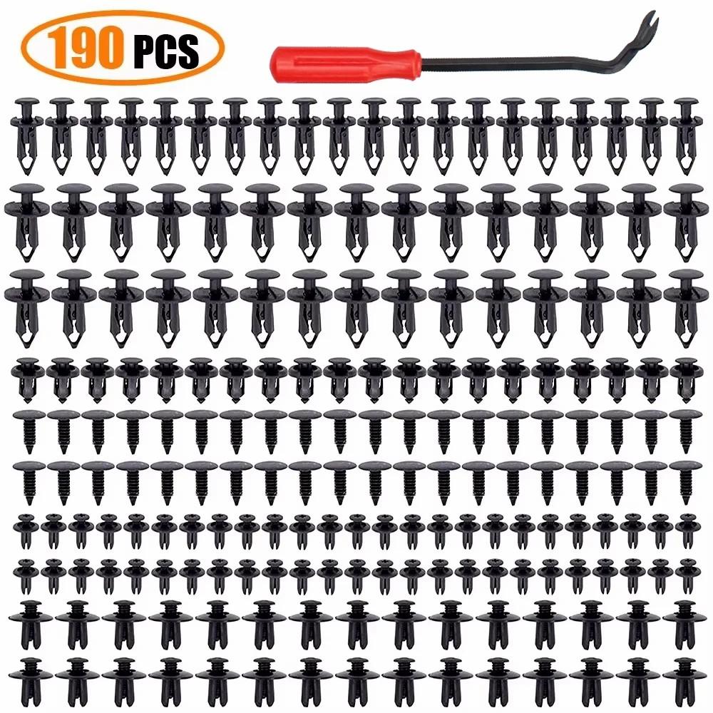 190Pcs Automotive Fasteners Kit 6 Sizes Rivet Clips With 6 Inch Pry Tool Bumper Fender Retainer