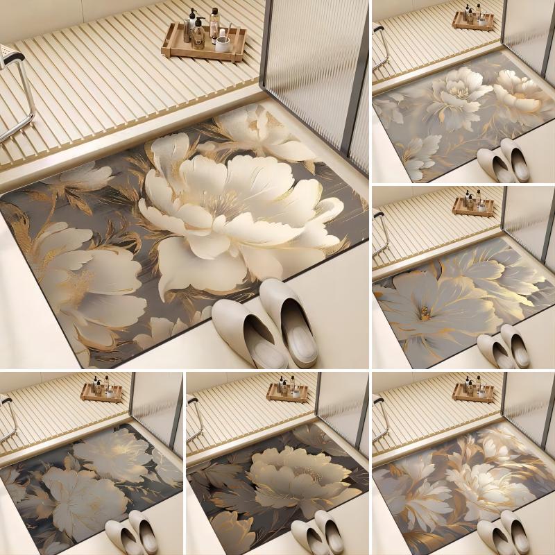 Leichter Luxus Blume Fußmatte Super Saugfähig Diatomeenerde Badezimmer Boden Fußmatte Küchenteppich Rutschfest Hauseingang Veranda Teppiche