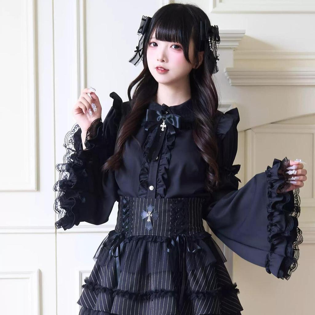 2025 Autumn Gothic Lolita Night Heron Lace Princess Sleeve Anime Cosplay Top